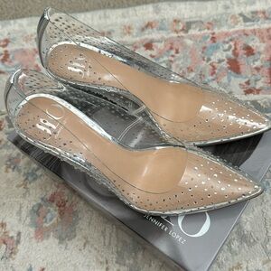 NIB JLO clear and silver embellished pumps